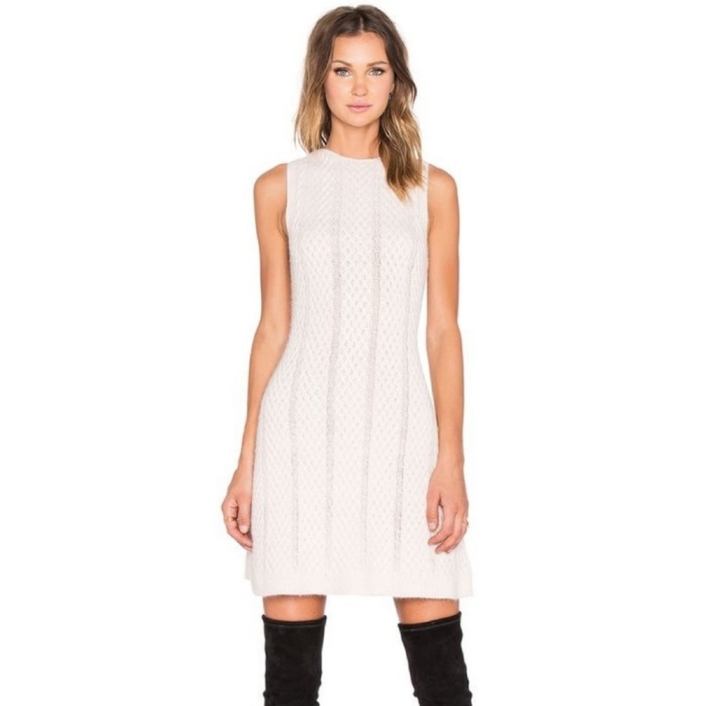 JOA Cableknit Dress‎ Medium Sleeveless Sweater Angora Stretch Mini Pastel Pink